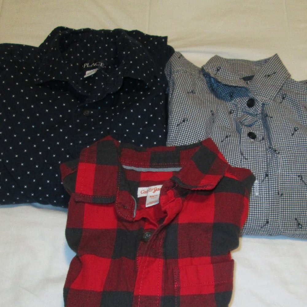 Bundle of 3 Long Sleeve Button Down Shirts Boys size 7/8 ~ Cat & Jack ~ Place
